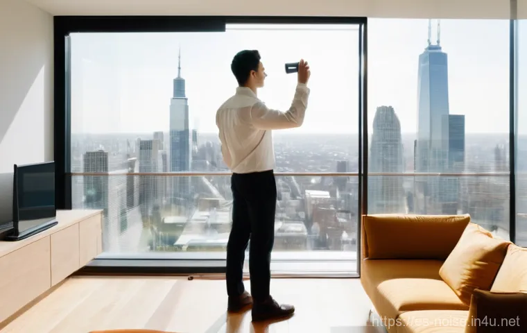 소음진동 측정 기기 사용법 - **Prompt:** "A young adult, approximately in their late twenties, stands in a sunlit, contemporary l...