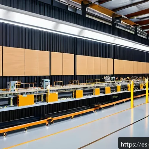 소음진동 실무에서의 사례 기반 학습 - A modern industrial factory interior showing strategically placed acoustic barriers made of dense, s...
